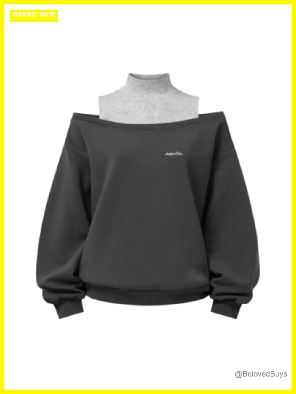 Boxy Off the Shoulder Mock Neck Sweatshirt Oversized Cotton Poly Blend